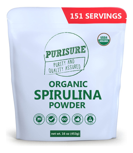 Purisure Spirulina En Polvo De 15.98oz, Estimula El Metaboli