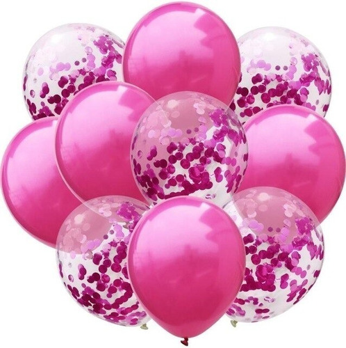 Set X 10 Globos Confeti Y Perlados Transparentes Metalizados