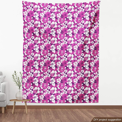 Tela Violeta Por Patio, Diseño Hawaiano Ilustrado Abst...