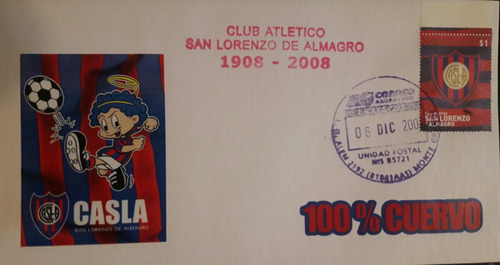 Sobre Conmemorativo Del Club Atlético San Lorenzo De Almagro