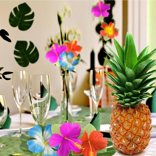Fiesta Tropical De 60 Piezas, Hojas Y Flores De Palmera De 2