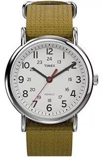 Reloj Timex Weekender 38 Mm Original Color De La Correa Verde Olivo