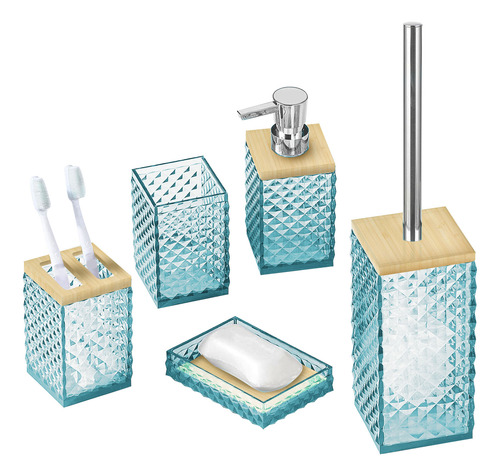 Set De Baño 5 Accesorios Elegantes Diseño Tridimensional Azul