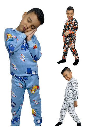 Pack 3 Pijama Niño Conjunto Forro Polar Pantalon + Poleron