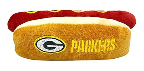 Nfl Green Bay Packers Hot Dog Plush Dog & Cat Squeak Toy - E