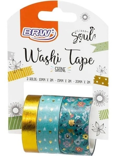 Fita Adesiva Washi Tape Shine Brw 10/15/20x3m  Blister 3un