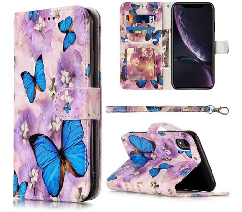 Funda Para iPhone XR, Mariposa/violeta/billetera/soporte