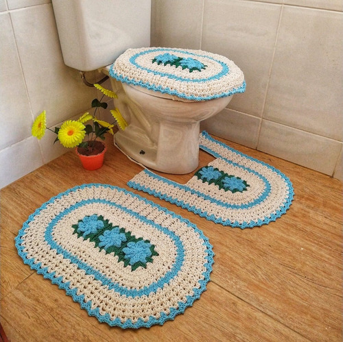 Tapete Banheiro Flor Croche Criativa Cor Azul-claro