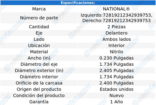 Par Retenes Rueda Del Int G10 Van 64 Al 70 National