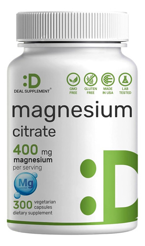 Citrato De Magnesio 400 Mg Por Porción, 300 Cápsulas Vegetal