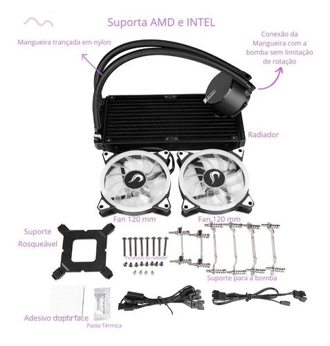 Water Cooler Gamer 240mm Rise Mode Rgb Processador Intel Amd
