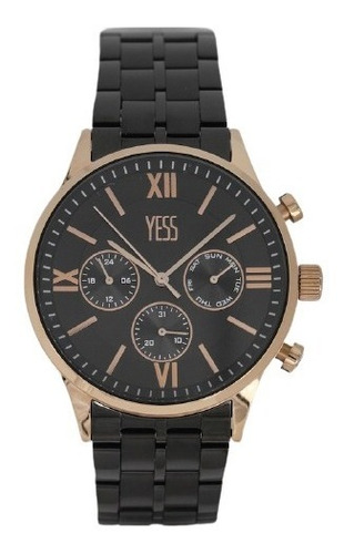 Reloj Yess S16075s Negro Oro Rosa Hombre Original