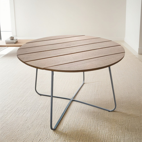 Mesa De Centro De Aluminio Con Superficie De Madera Bek