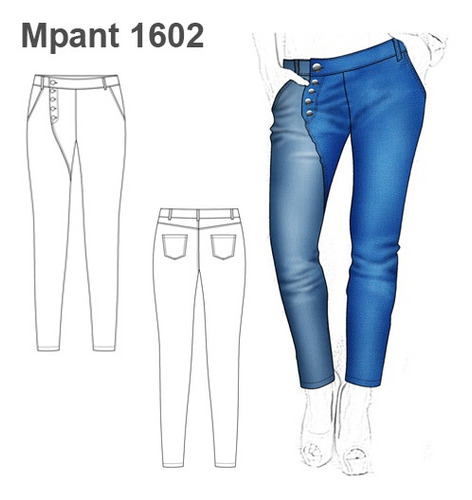 Molde, Patrón Pantalon Jeans Botones  Mujer