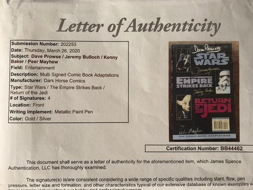 Autografo Dave Prowse Jeremy Bulloch Kenny Baker Pete Mayhew (Usado)