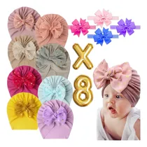 Comprar Turbantes Con Moño + Diadema Elástica Para Bebé 8 Pzs