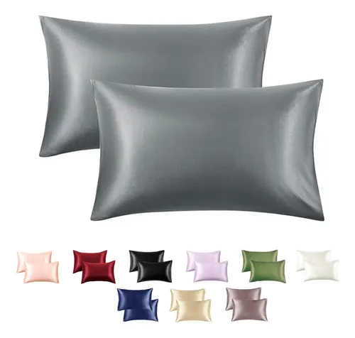 Funda Almohada Satin Saten Tipo Seda Set X2 Unids 100 O 76cm Color 100x50 Gris 100x50