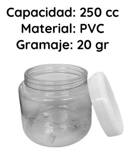 Imagen 6 de 10 de Potes Plasticos 250 Cc Redondo Cristal Pvc X 130 Un.