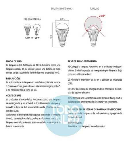Lampara Bulbo Led Autónoma 12 Watt E27 X 5 Unidades