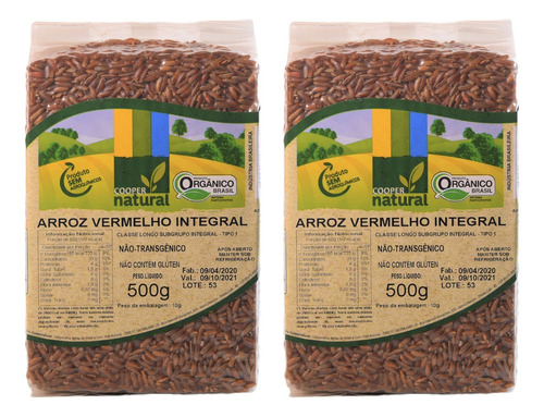 Kit 2 Arroz Vermelho Orgânico À Vácuo Coopernatural 500 G