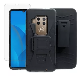 Funda Case Moto One Zoom Clip Uso Rudo + 2 Micas De Cristal