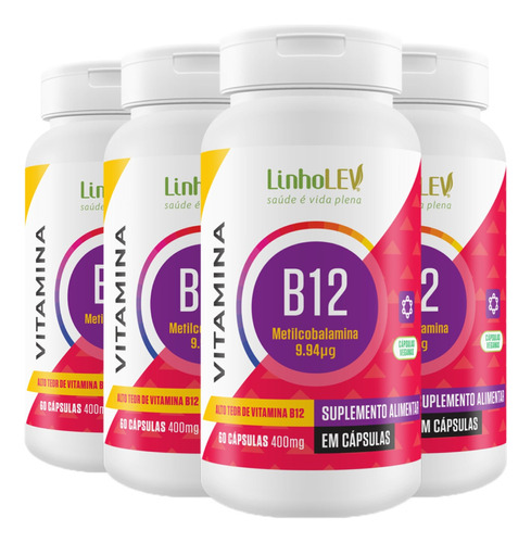 Vitamina B12 Metilcobalamina Linho Lev 4 X 60 Cápsulas Sabor Sem Sabor