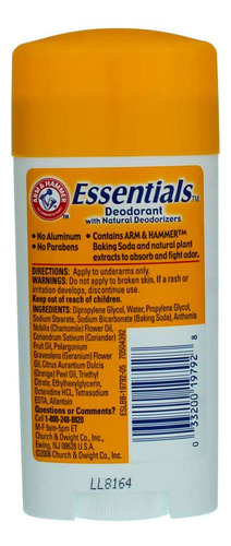Desodorante Arm & Hammer Essentials, Natural, Sin Perfume, 7