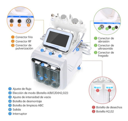 Máquina Hidrofacial 6 En 1 Limpieza Profunda, Microdermoabrasión, Radiofrecuencia, Ultrasonido, Pulverizador, Terapia Fría Profesional Para Spa Y Estética
