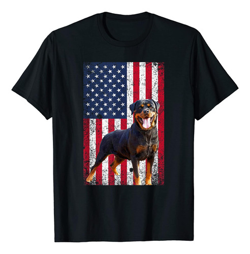 Polera Divertida Para Perro Rottweiler Con Bandera America