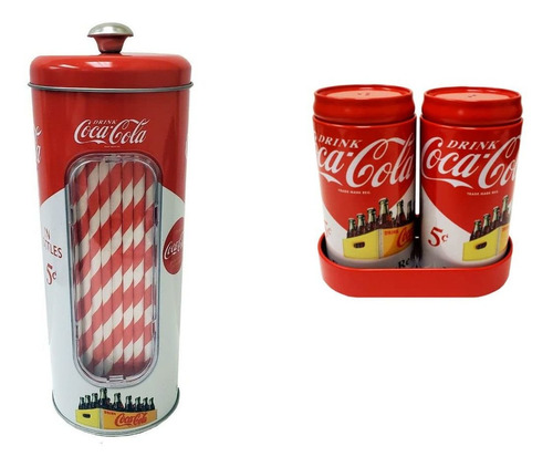 Coca Salero Pimentero Pajita Set Soporte