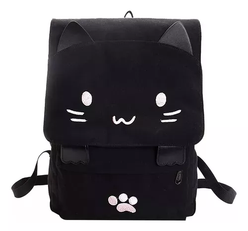 Mochila gatinho Bolsa com orelha gato kpop Korea Japan E-Girl Kawai Hallyuu  Rosa Preta BTS com estojo