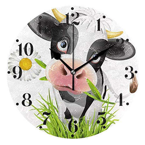 Hupery Reloj De Pared De Vaca Holstein, Silencioso, Redondo,