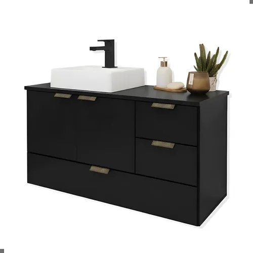 Armário Para Banheiro Lavabo Suspenso Organizador Com Cuba Preto Branca Um Furo
