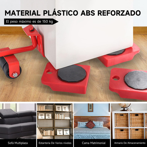 4 Bases Con Llantas Y Mini Gato Para Mover Cosas Pesadas 4 Ruedas para Mover Muebles Pesazdos, Base para Mover Muebles Pesados, Adecuado para Sofás y Refrigeradores, hasta 150 kg