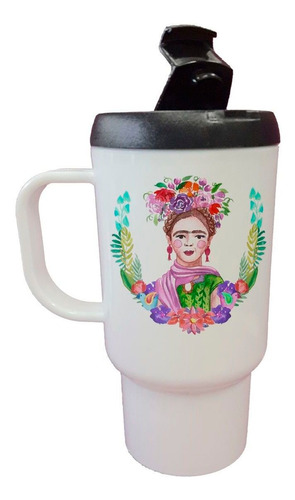 Jarro Termico Frida Kahlo Con Ramo De Flores Rodando