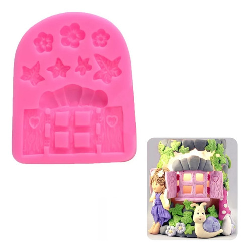 Molde Silicona Flor Hoja Casita Del Bosque Porcelana Fondant Color Rosa