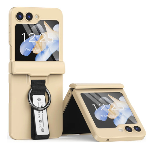 Fundas De Teléfono Spring Hinge Con Correa De Mano Y Anillo Para Samsung Galaxy Z Flip 6 5, Carcasa Resistente A Caídas