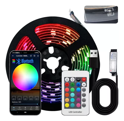 Tira De Luces Led Rgb De 2m Con Bluetooth Por App De Celular