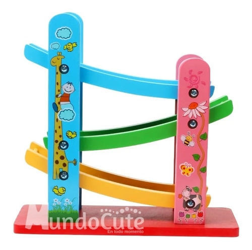Imagen 2 de 5 de Pista Carros Madera Montessori Juego Niños Didáctico Juguete