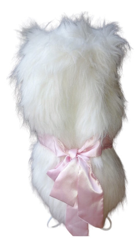 Chaqueta Elegante Peluda Mascotas Perrita Blanco Lazo Rosa 