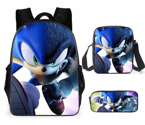 Mochila Escolar Sonic Tres Piezas Para Primaria Color Negro Color Índigo