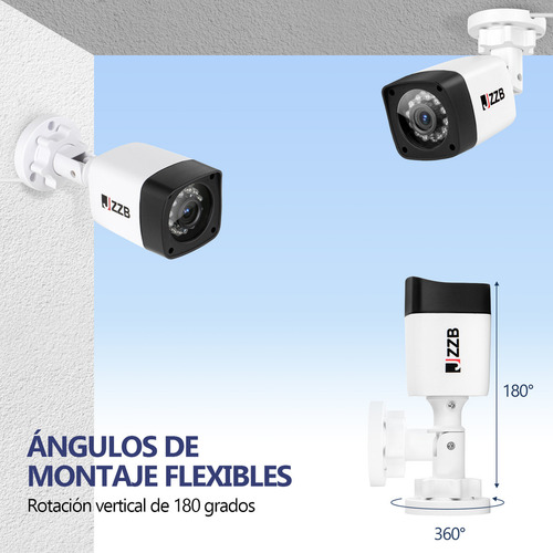 Jzzb Cámara De Seguridad Kit Vigilancia 2mp Visión Nocturna Color Blanco