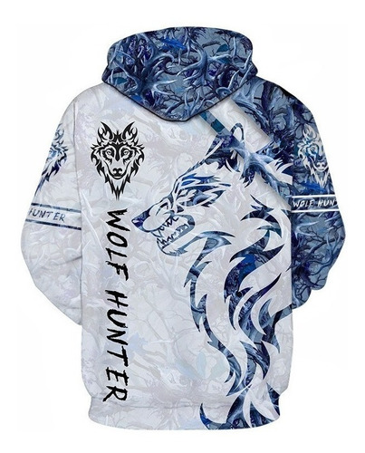 Sudadera Estilo Deportivo Impresión 3d Floja Lobo Azul