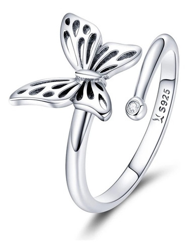 Anillo Plata 925 Mariposa Ajustable Con Cristal Joyas Mujer