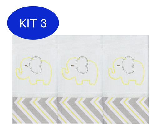 Kit 3 Babete 3 Peças Elefante Chevron Amarelo