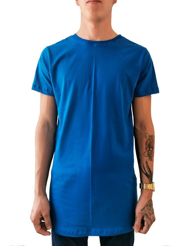 Playera Larga Recta Long Fit Hombre Algodón Peinado Azul Rey | MercadoLibre