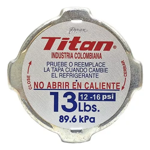 Tapa de radiador grande 13 Libras = 0.9 Bares - Marca Titan