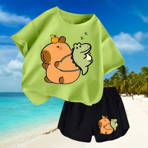 Traje Deportivo Casual De Capibara Para Niños, 2 Piezas