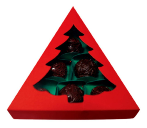 Caixa Arvore Natal - Chocolate Bombom - Liso Vermelho 1un