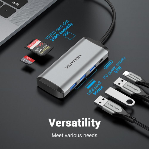 Hub Adaptador 6 En 1 Usb-c Usb Tf Sd Para Macbook Pc